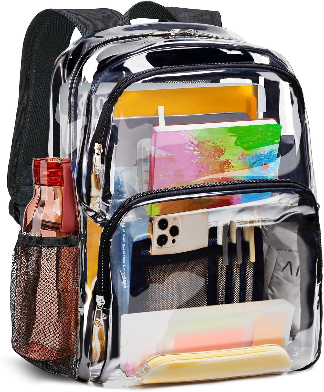 Clear Backpack Heavy Duty, Large Transparent Clear Bookbag, Black | See through