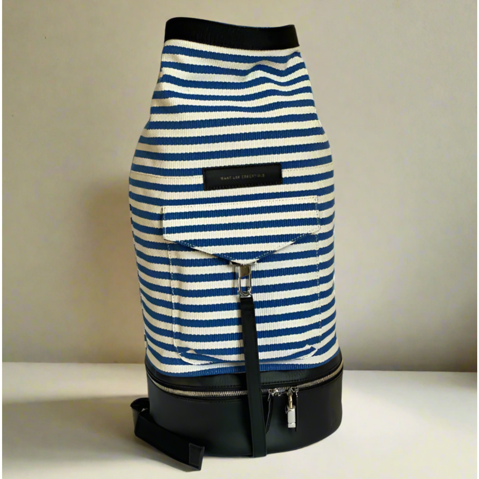 Travel Backpack Duffel XL Blue Canvas Leather Roll Top Weekend Bag WLE