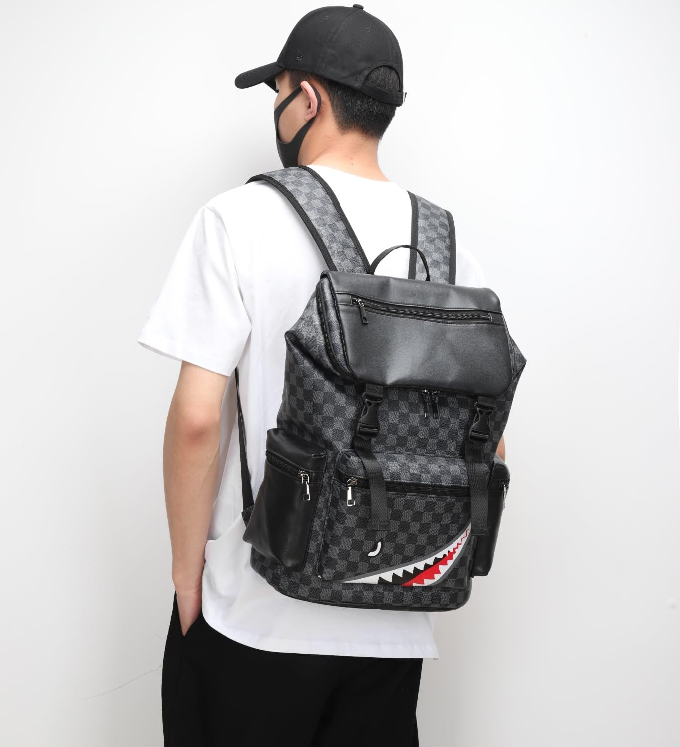 Leather Laptop Backpack, PU Leather Backpack Men Women, Casual Backpack, Water-R