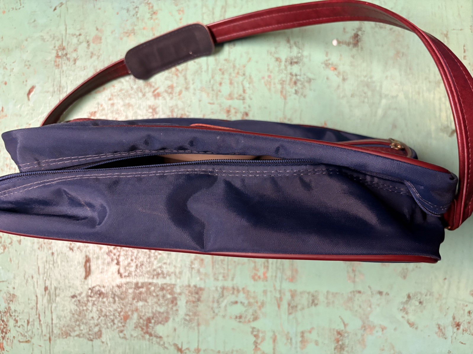 Vintage Samsonite Navy Blue & Brown Travel Shoulder Bag Messenger Bag Carry On