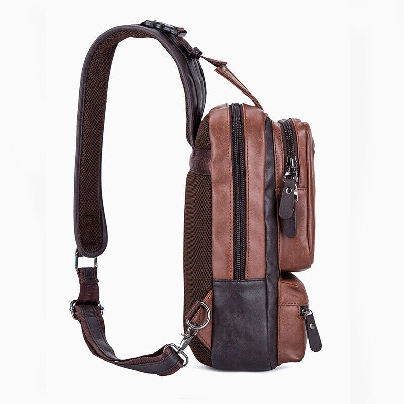 Men’s Sling Backpack PU Leather Large Capacity Cross Body Bag Chest Shoulder Bag