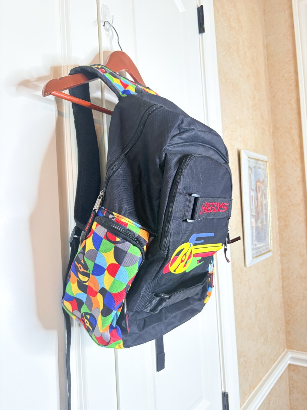 Heelys Backpack Thrasher Black Multicolor Geo Graphic Skateboard Straps School