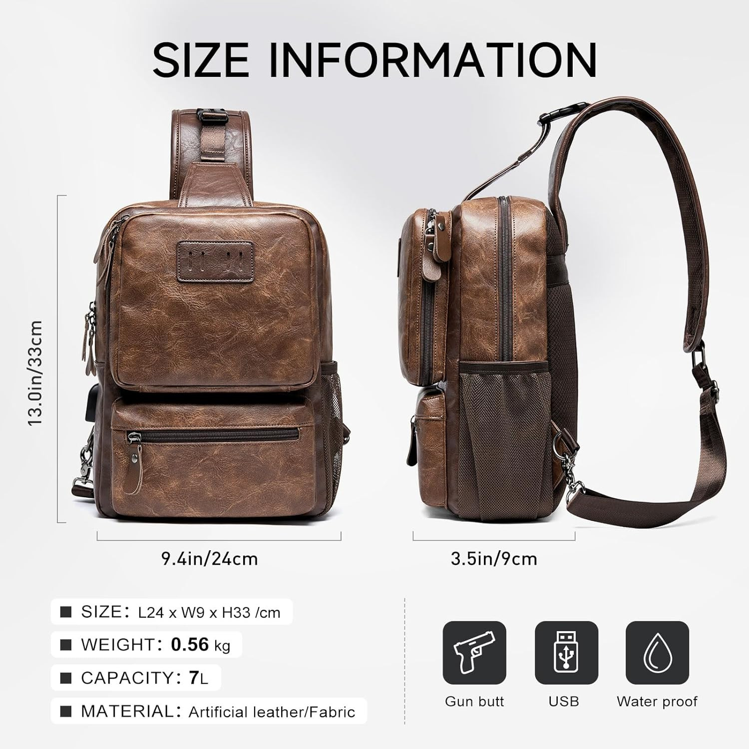 EDC Crossbody Bag for Men Leather Sling Bag, Tactical Chest Bag with USB Chargin
