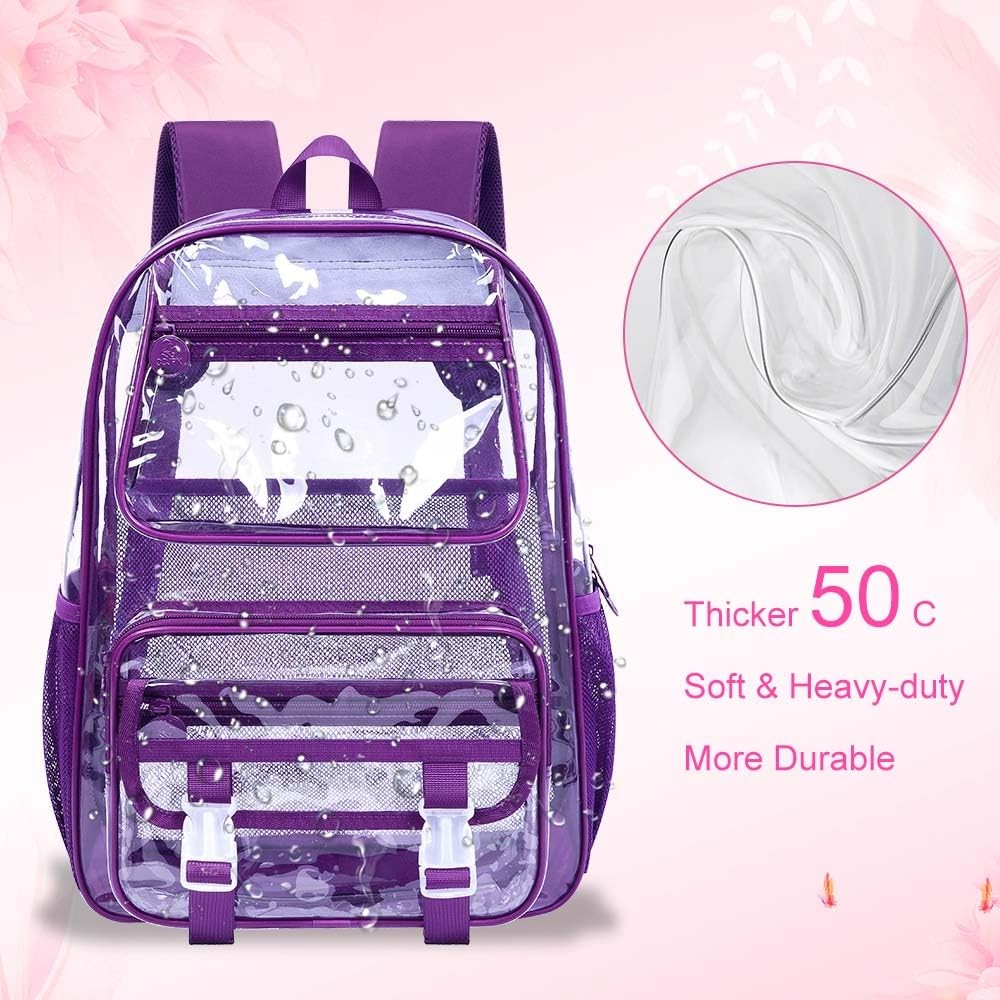 3PCS Clear Backpack Heavy Duty, See Through School Bag for Women, Deep Purple…