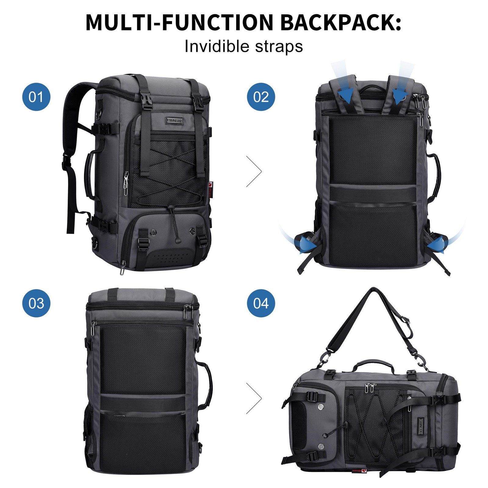 Travel Backpack for Men Large 3 in 1 Convertible Airline Approved Carry-on Lu…