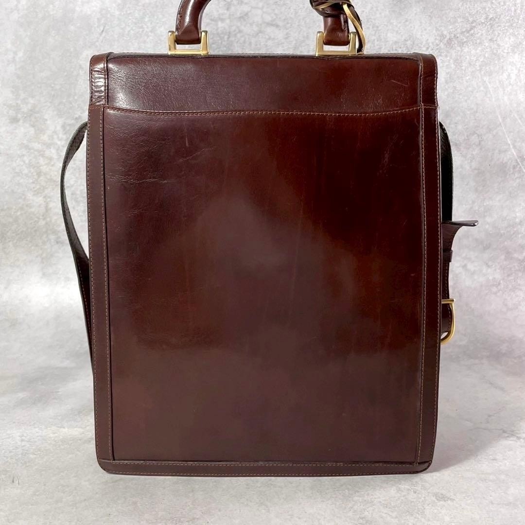 Bally Leather 2 Way Briefcase Mahogany Brown Shoulder Strap Push Lock Authentic