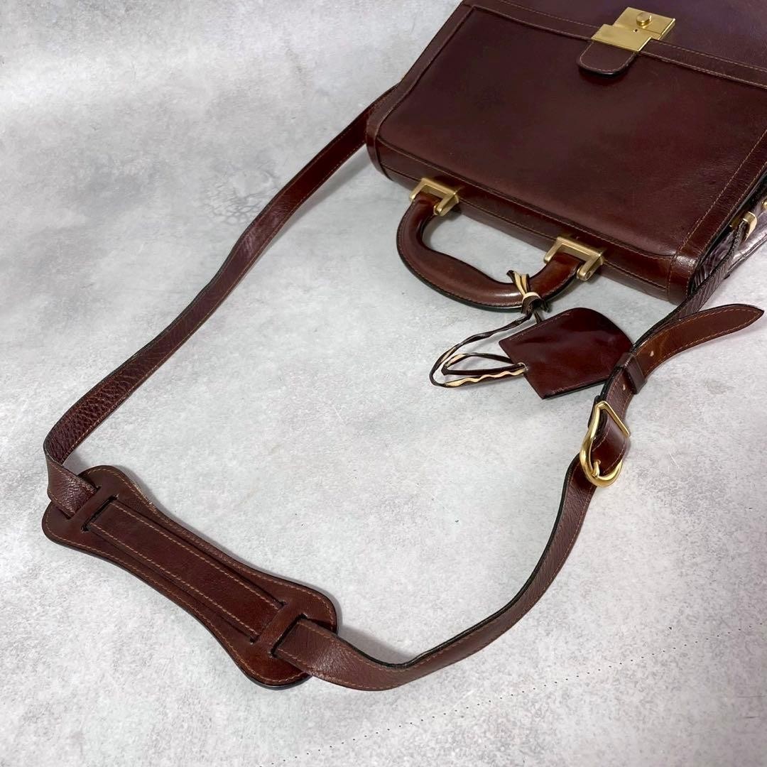 Bally Leather 2 Way Briefcase Mahogany Brown Shoulder Strap Push Lock Authentic