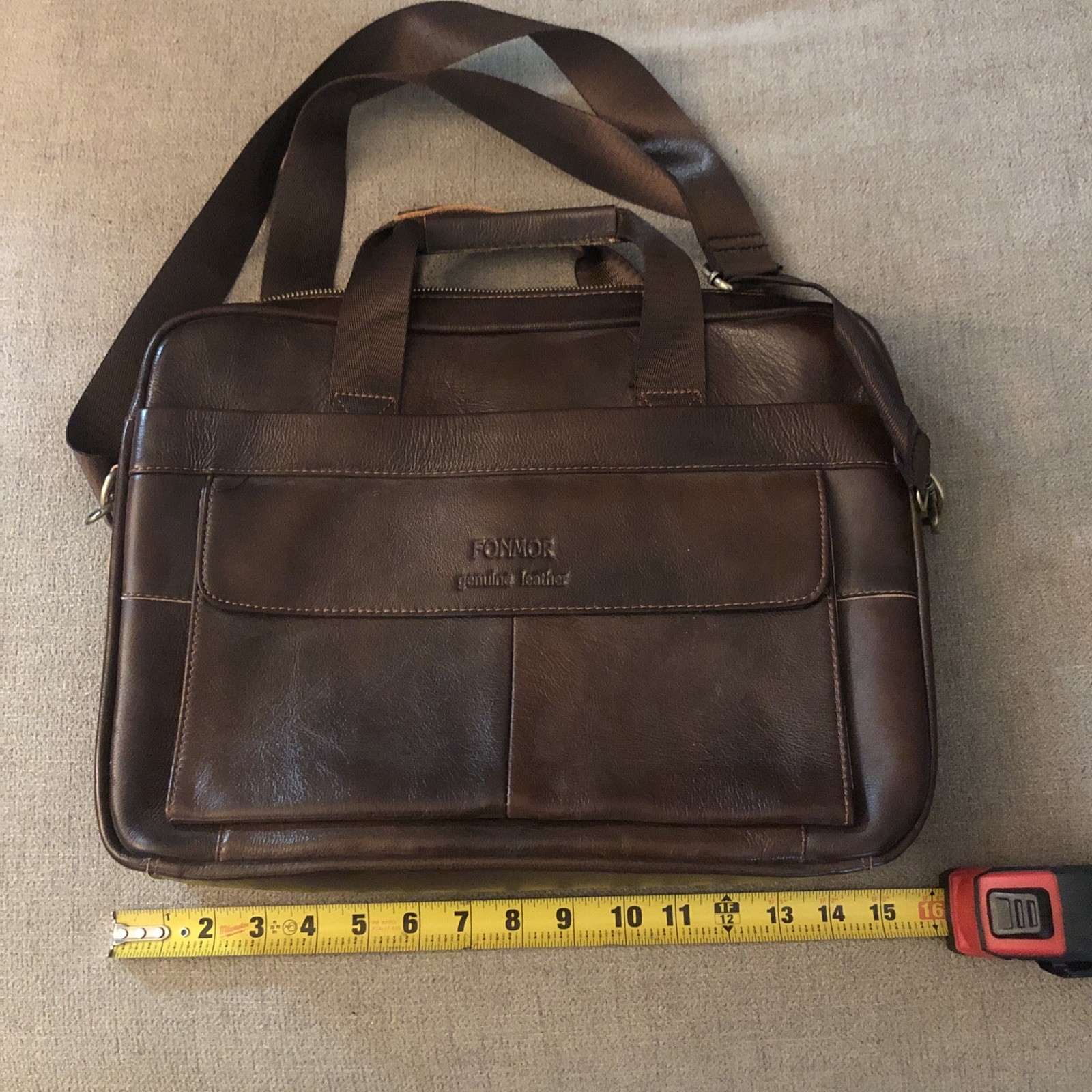 Fonmor Genuine Leather Briefcase Bag Coffee Brown Business Laptop Bag Law Office