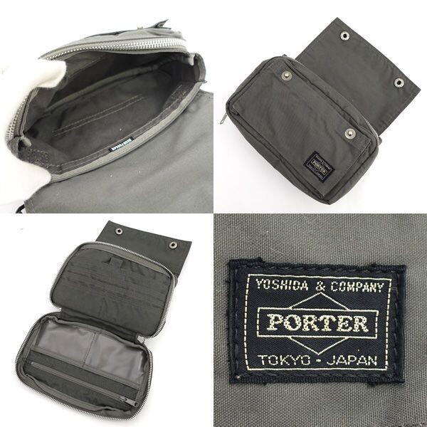 PORTER Smoky Gray Flap Shoulder Bag Canvas Men Vintage Authentic Made in JAPAN
