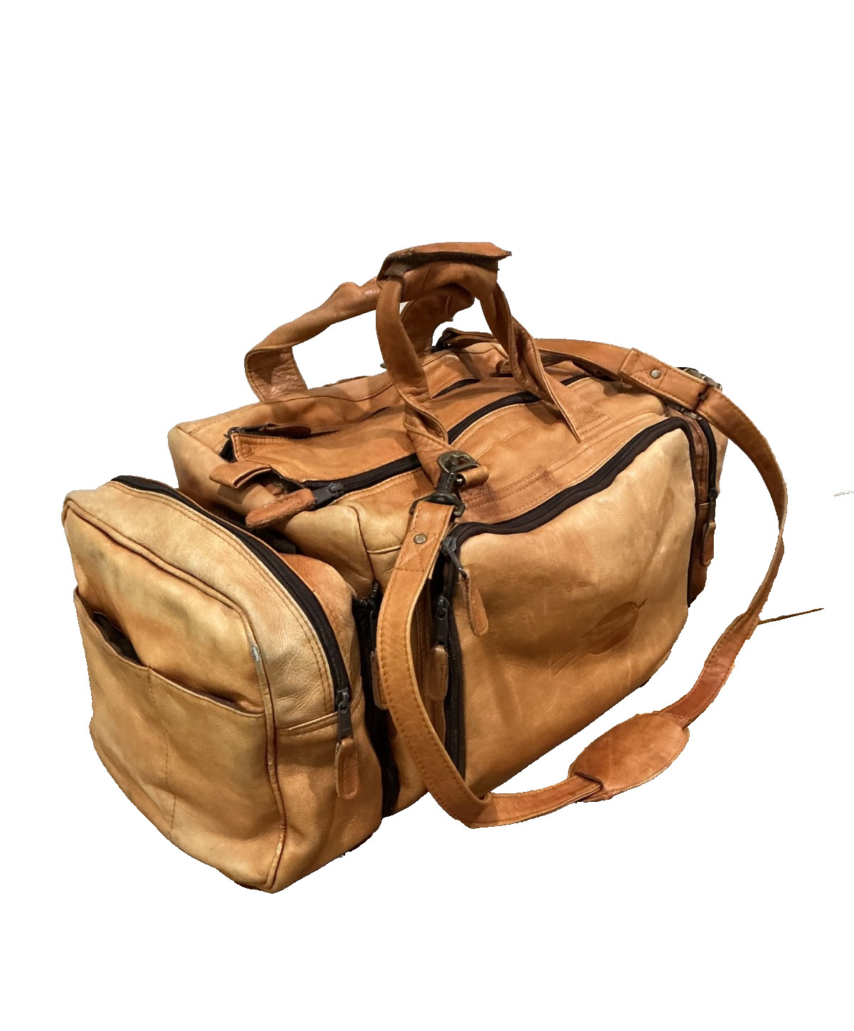 Vintage Leather Duffle/Weekender Bag Exterior & Interior Pockets Shoulder Strap