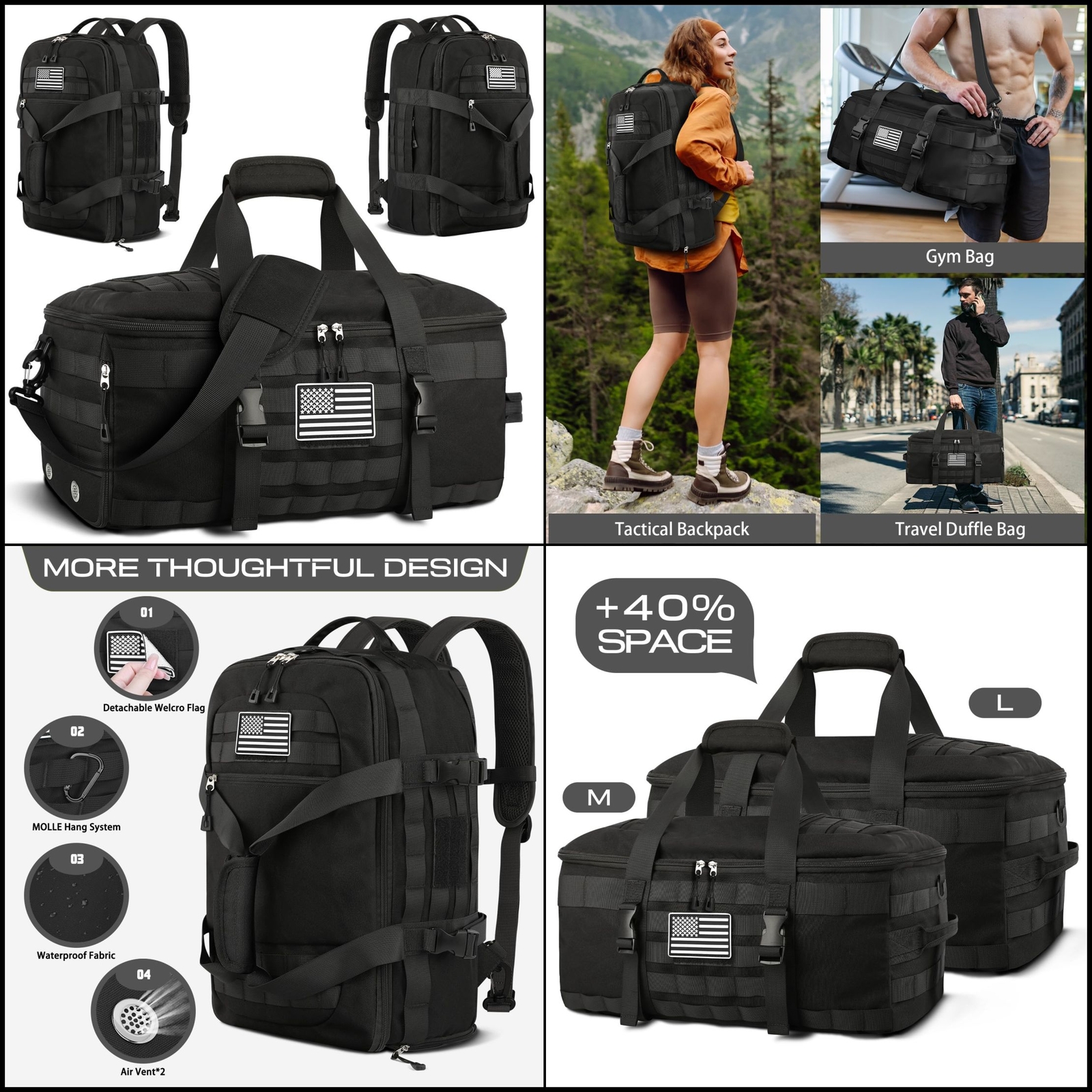 Bolsas de gimnasio mochila táctica grande con compartimento para hombres y mujer