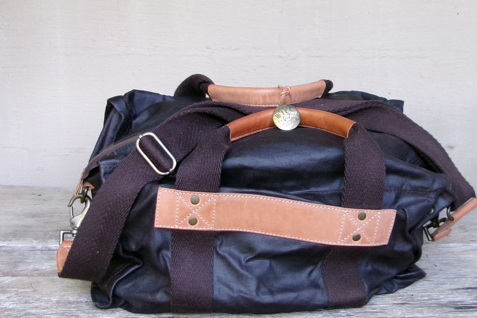 WILL Leather Goods Wax Coated Canvas Duffle Bag Leather Trim 10″ x 14″ x 19″