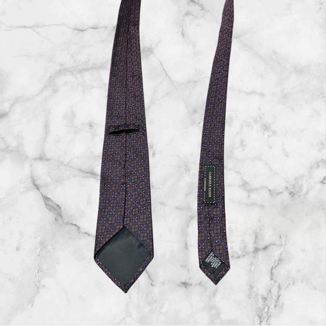 GABRIELE PASINI Navy Silk Tie Small Pattern 7.5cm Made in Italy