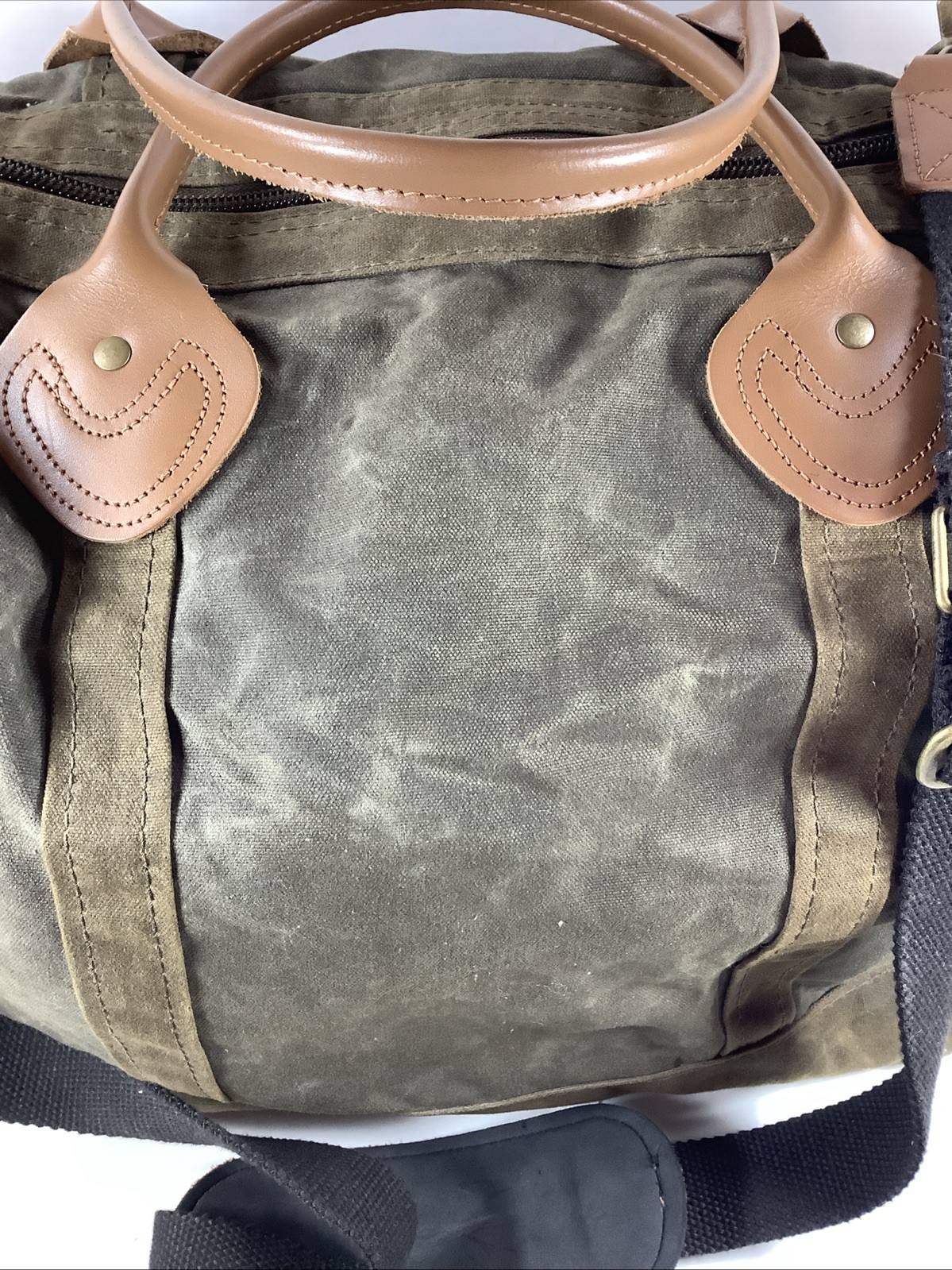 CB Station Waxed Canvas Duffle Bag Olive Green Leather Trim Travel 21”