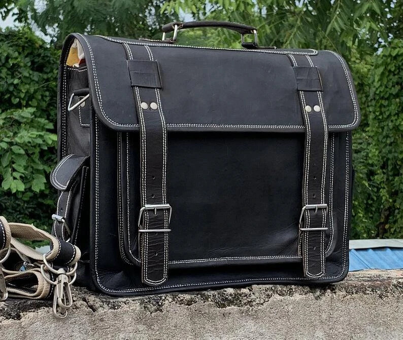 Handmade Vintage Leather Messenger Backpack Crossbody Convertible Briefcase Bag