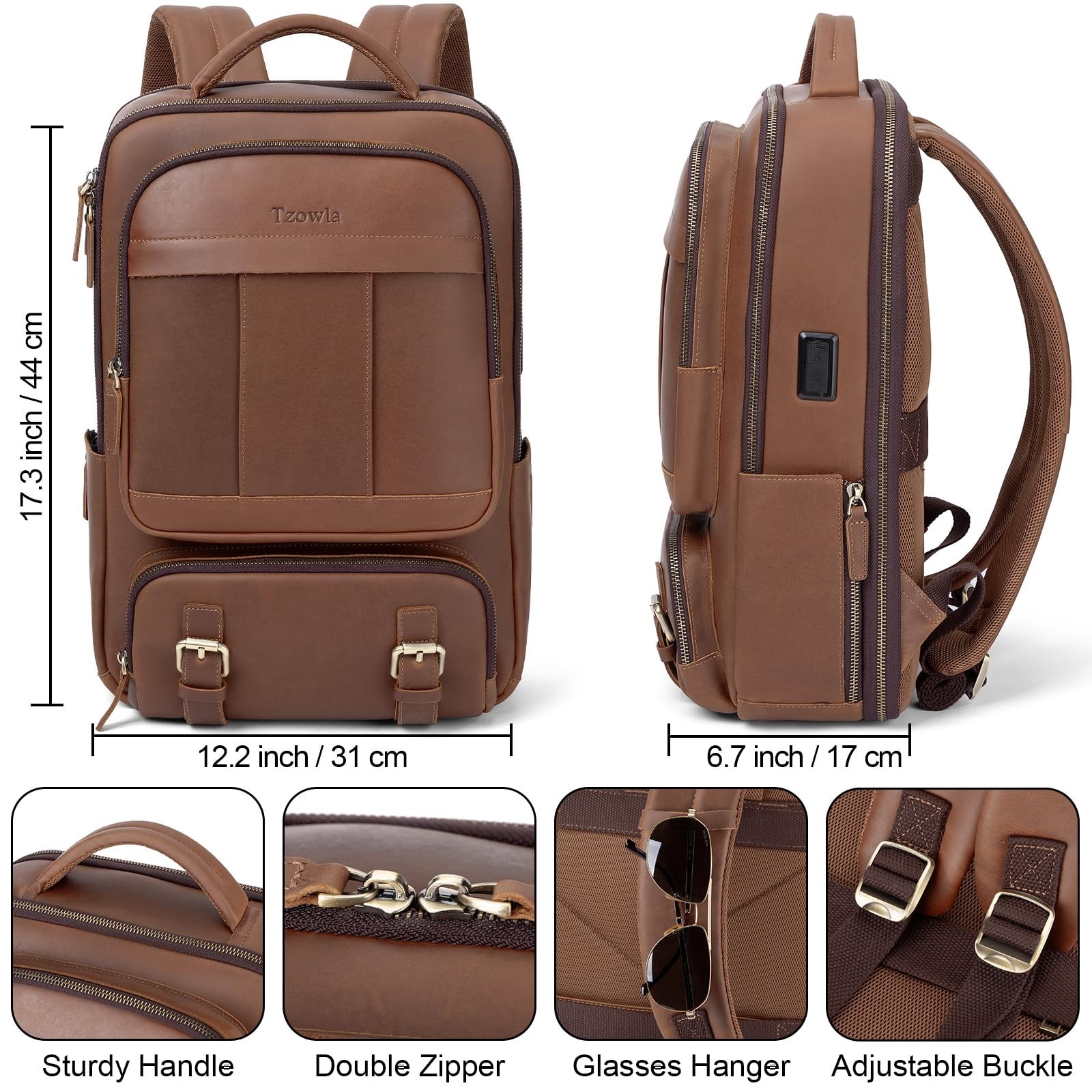 Leather Laptop Backpack for Men & Women, 15.6″ Business Travel Rucksack, Vintage