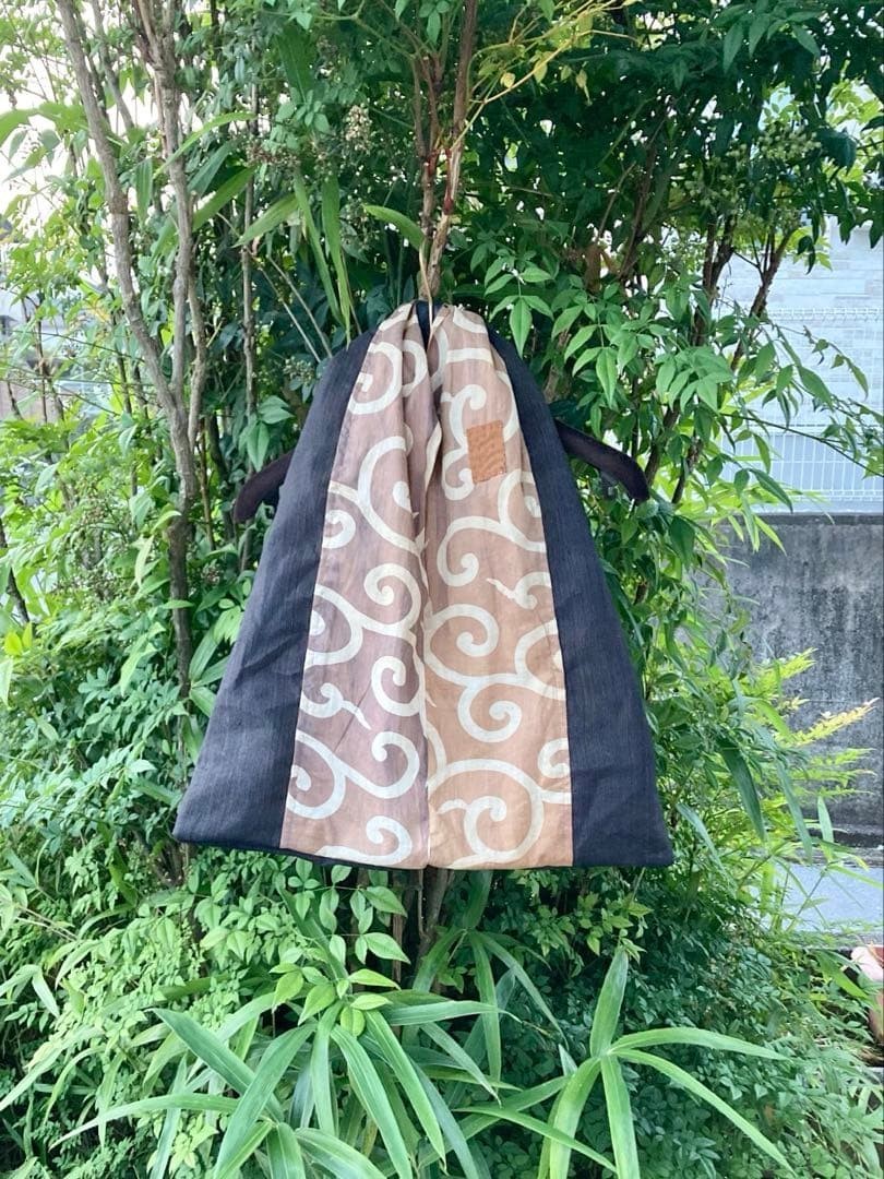 Vintage Fabric Rag Remake Bag Plant Dyed Arabesque Pattern