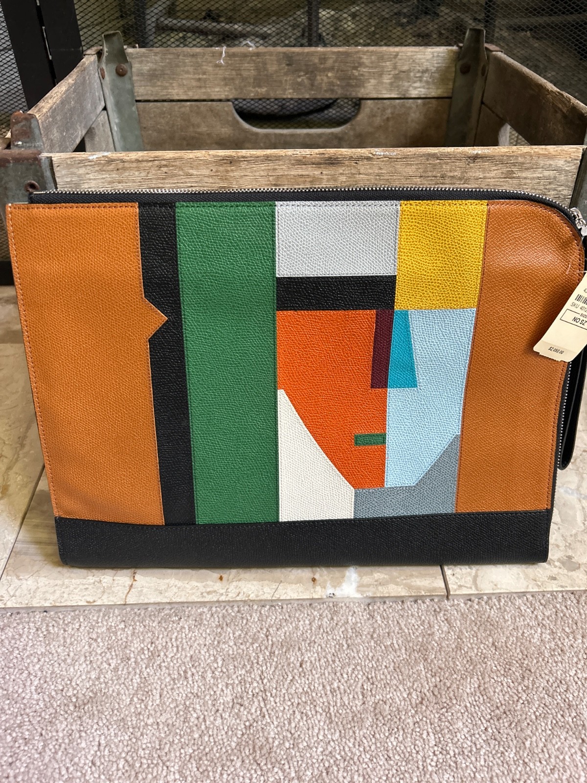 NWT $2,255 VALEXTRA Mylogo Viso Portfolio Leather Clutch – Black / Multicolor