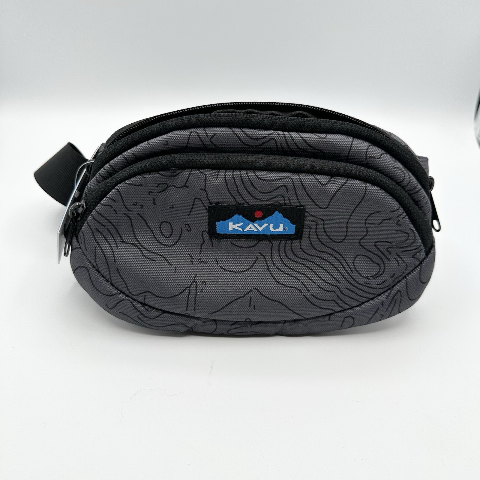 KAVU Spectator Waist Pack Black Topo Pockets Adj Straps Grey Water Resist NEW!