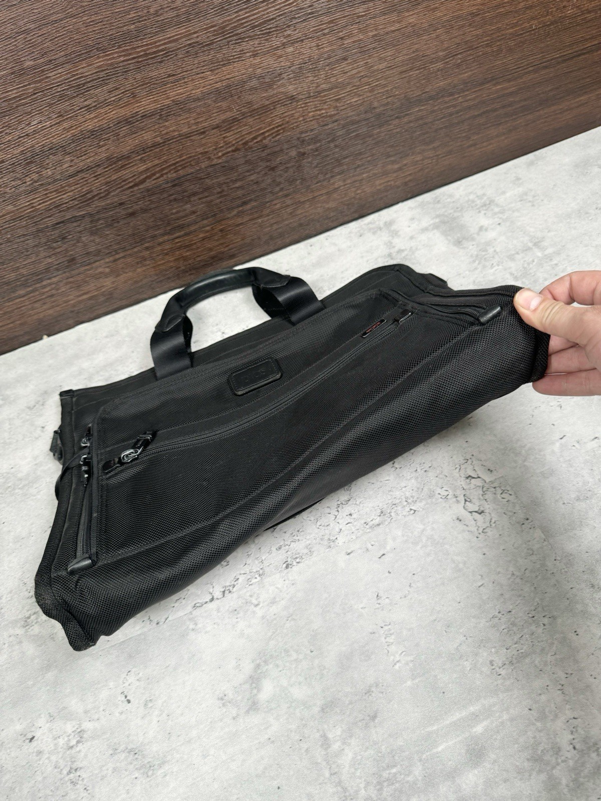 TUMI Business T-Pass Laptop Briefcase Black Ballistic Nylon – 15.5×12.5″