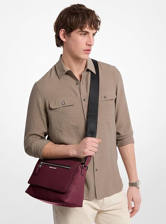 Michael Kors Men’s Hudson Small Flap Messenger-Mulberry/Silver Tone-hardware