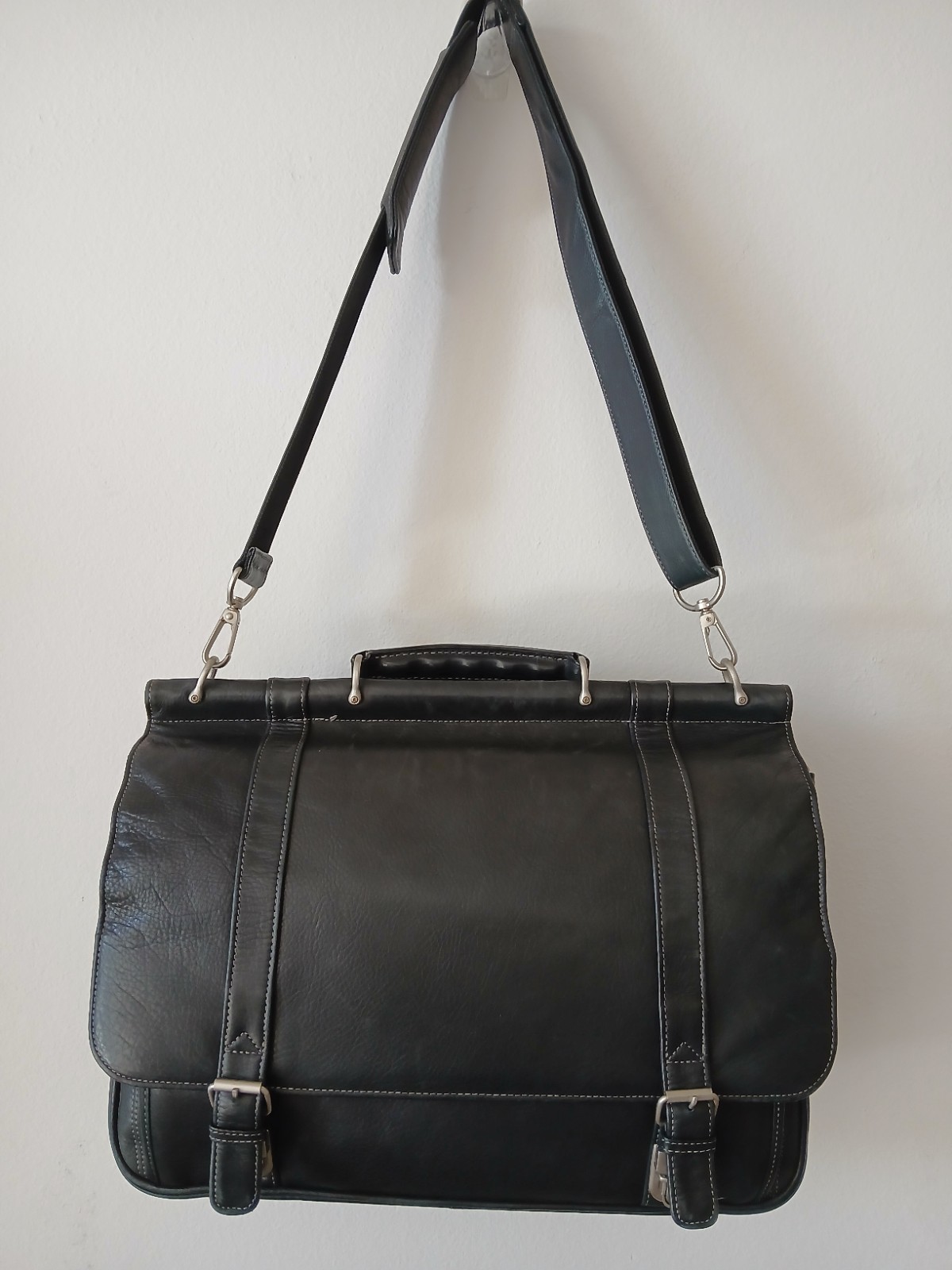 CLASSIC Black LEATHER ATTACHE Office Work BRIEFCASE Executive Lawyer MESSENGER