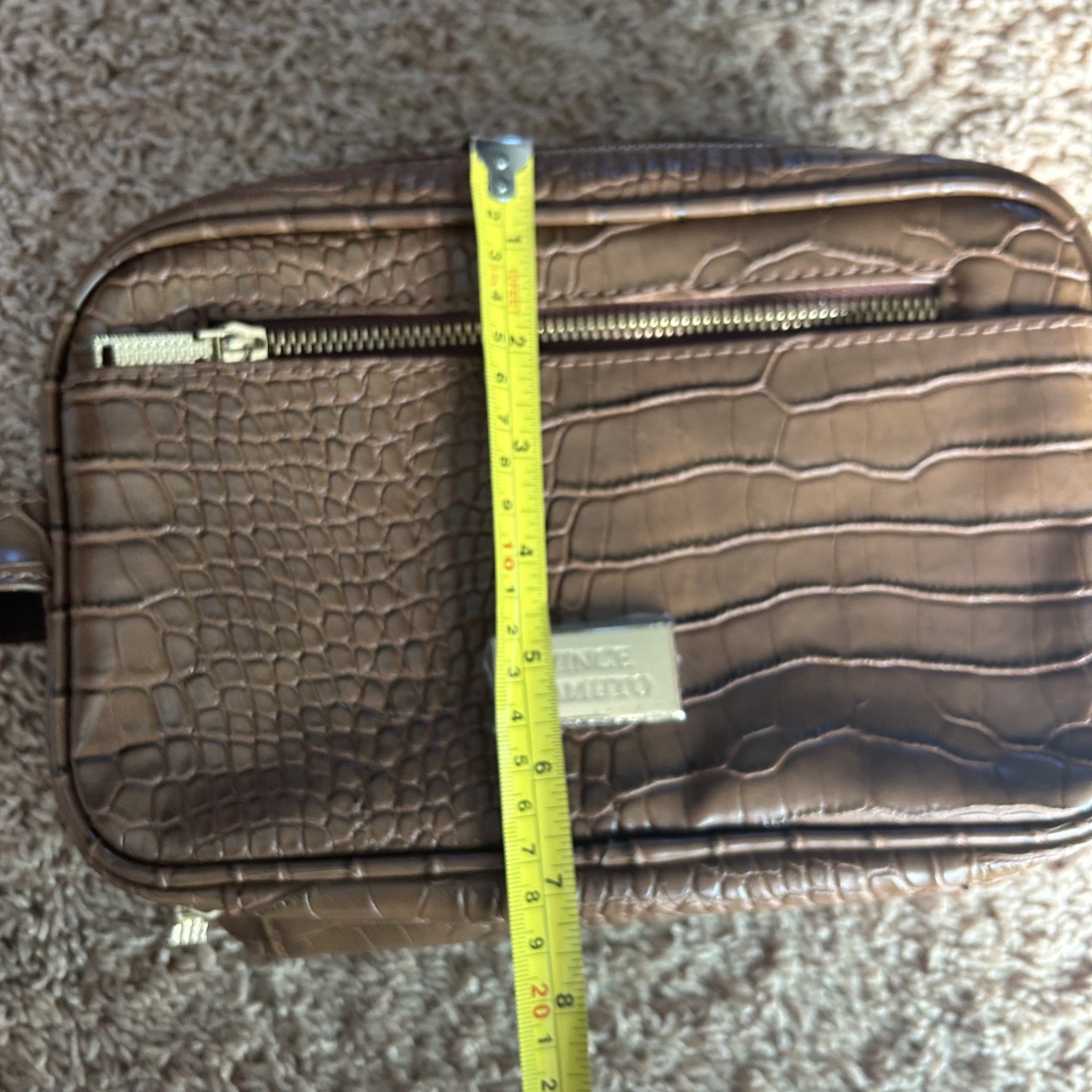 Vince Camuto Brown Crocodile Embossed Zip Around Toiletry Bag w Handle