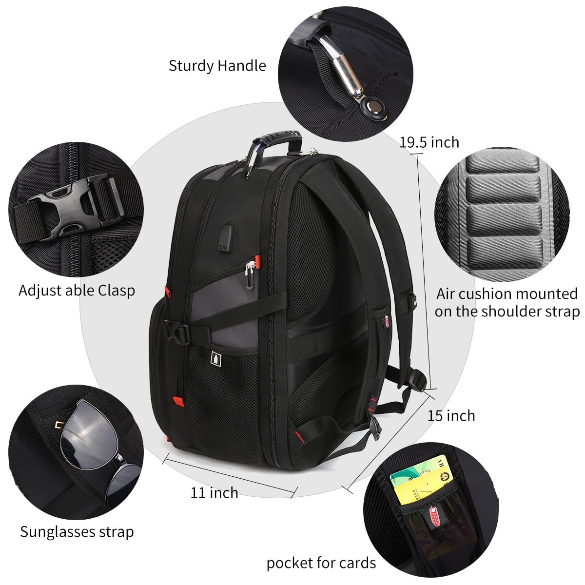 Extra Large 50L Travel Laptop Backpack with combination lock, College Backpac…