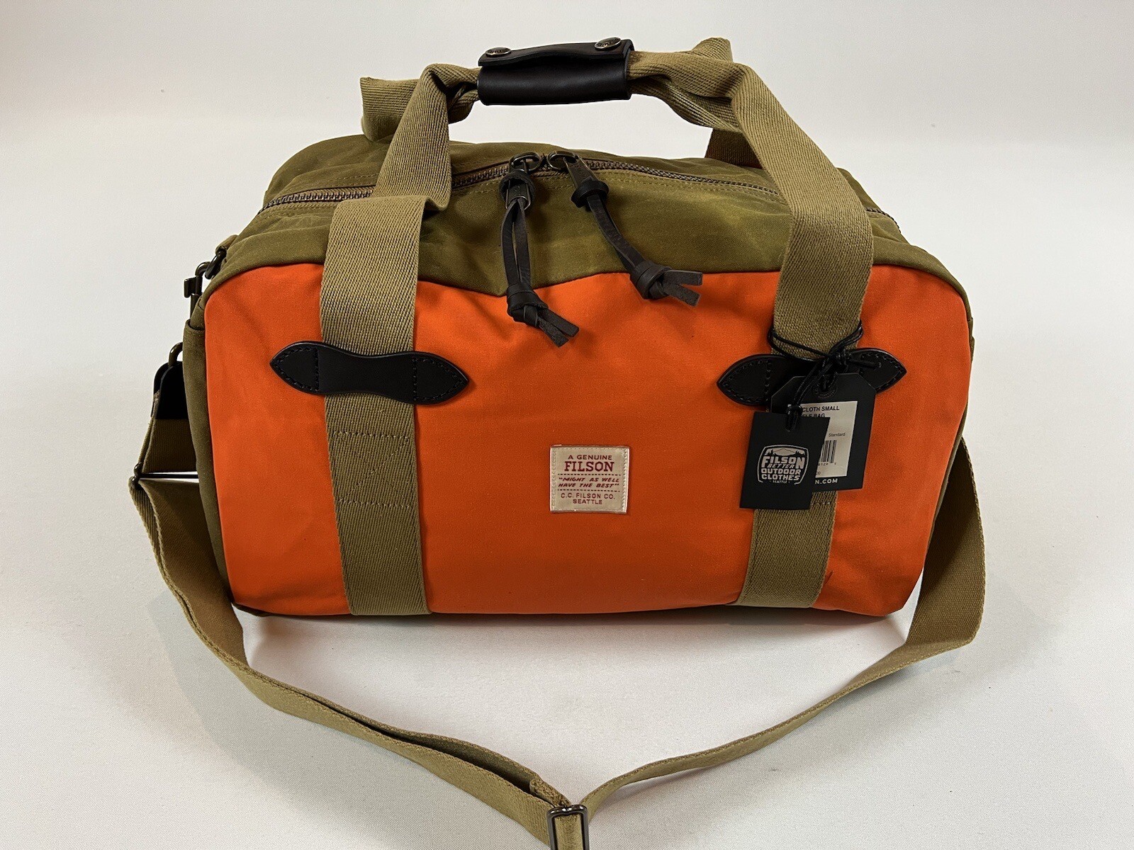 FILSON SMALL TIN CLOTH DUFFLE BAG DARK TAN/FLAME OS NWT