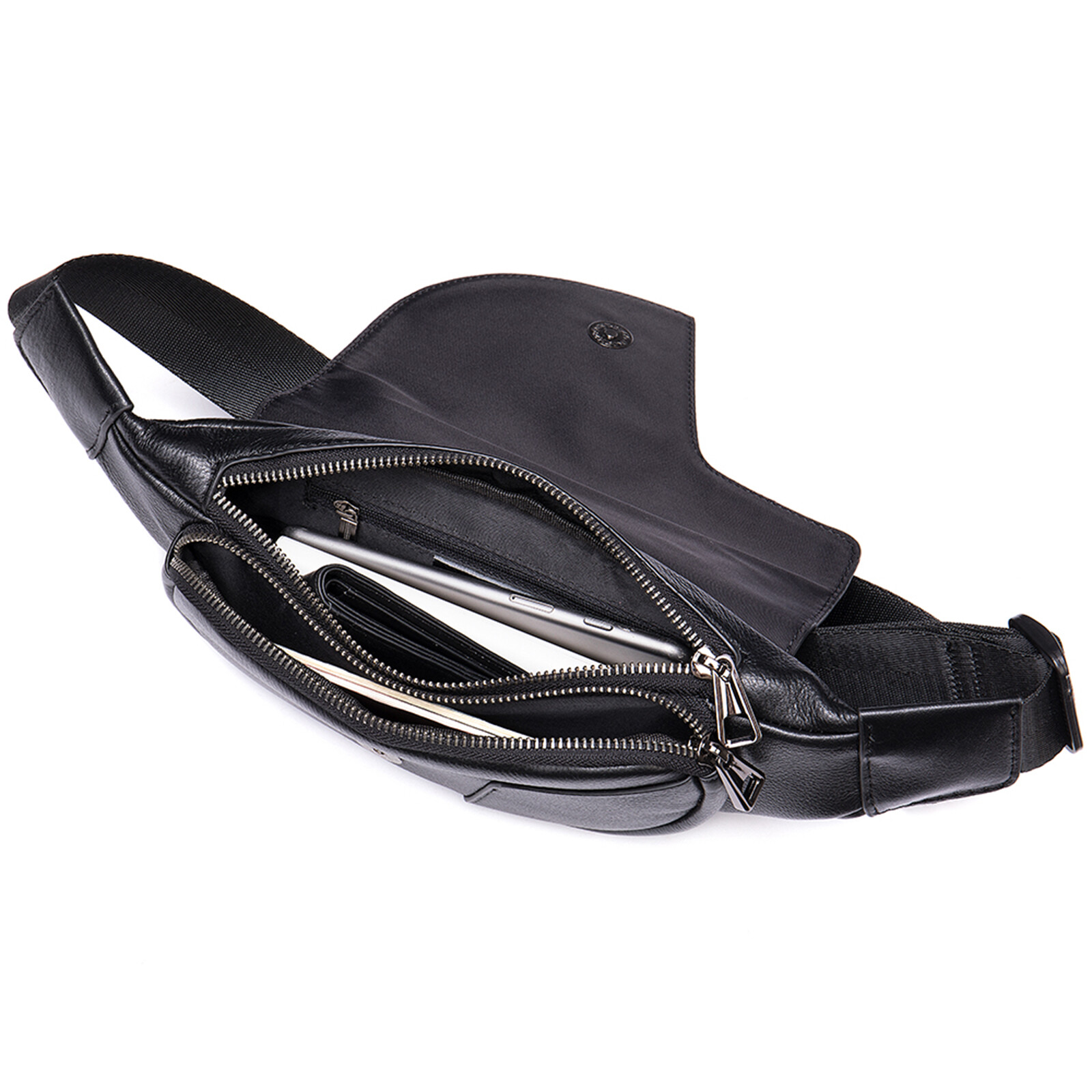 Men’s Leather Crossbody Chest Bag with Adjustable Strap and Multiple Pockets