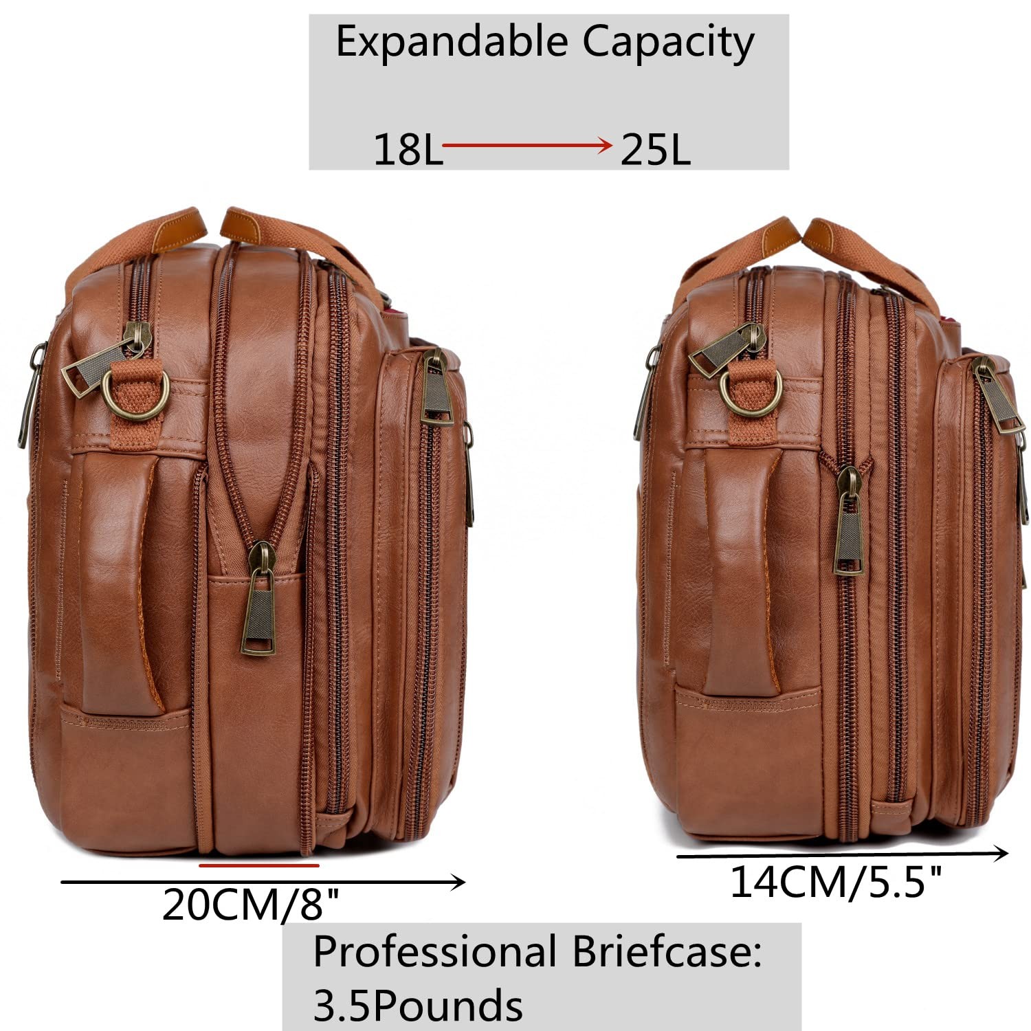 Vegan Leather 15.6 Laptop Backpack Briefcase Hybrid Travel Work Bag Brown