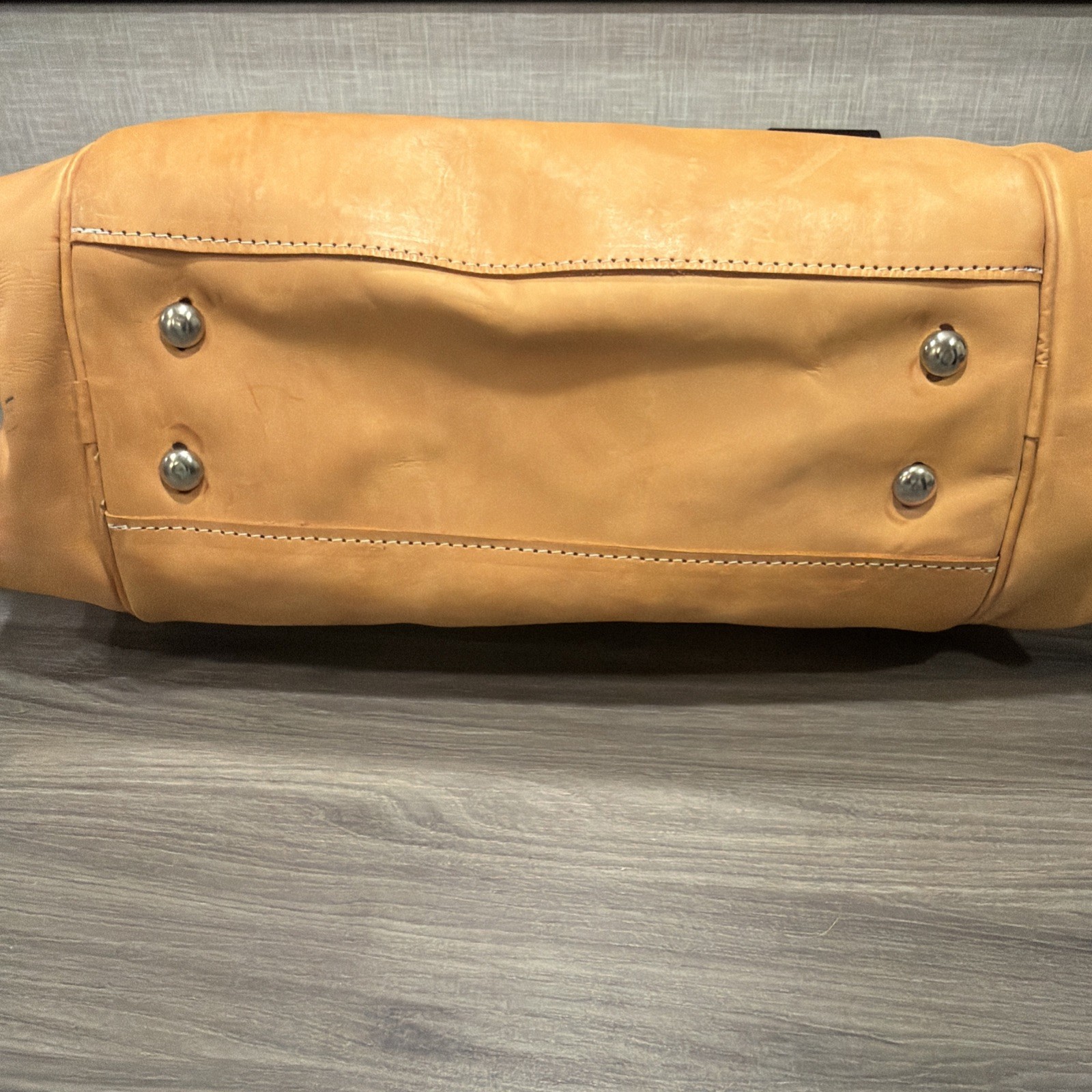 16 inch Handmade Leather Tan Small Duffle Purse Vintage Bag Boho Y2K