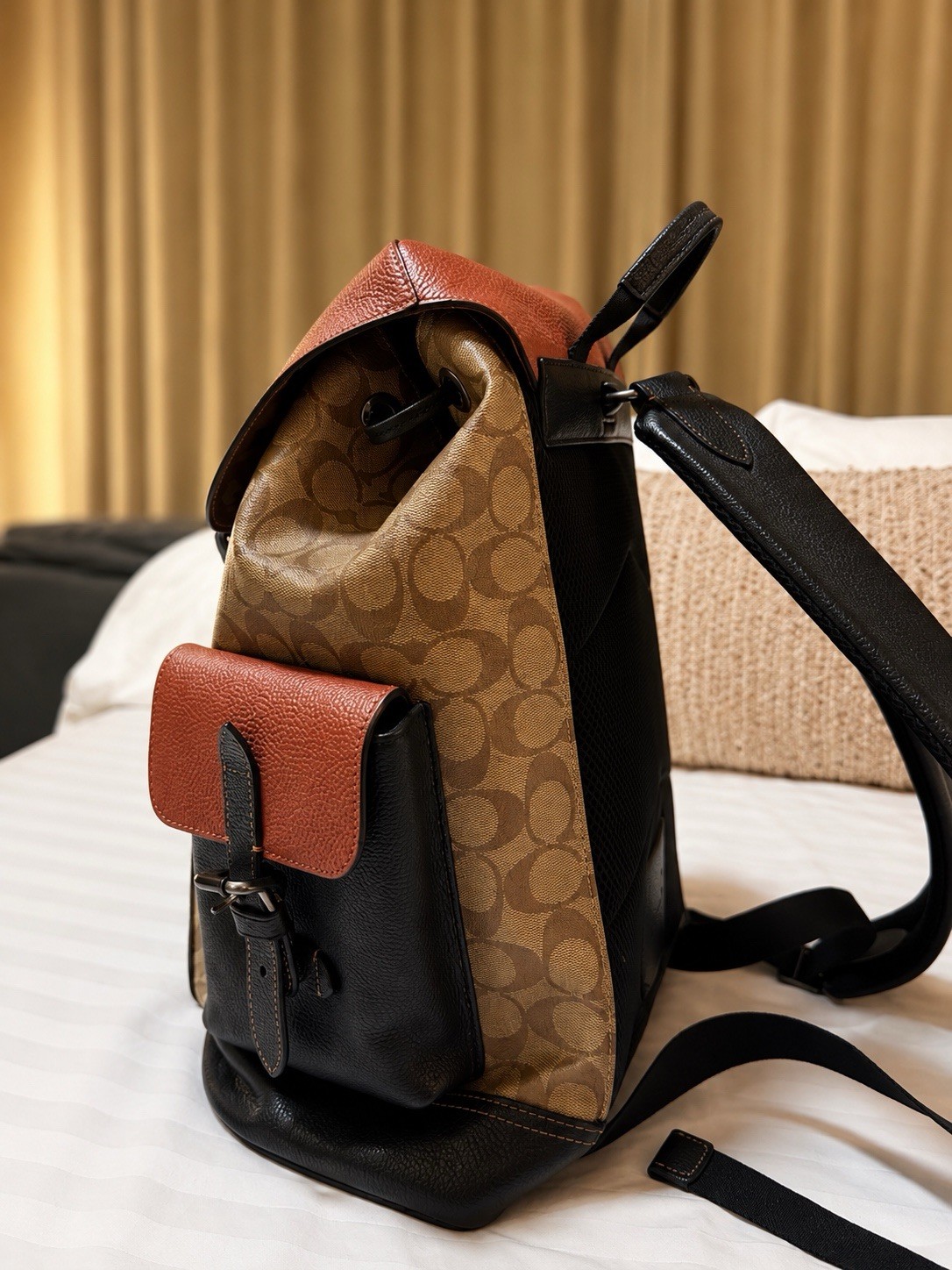 NWT Coach Hudson Backpack In Colorblock Signature Canvas Khaki Terracotta C8145