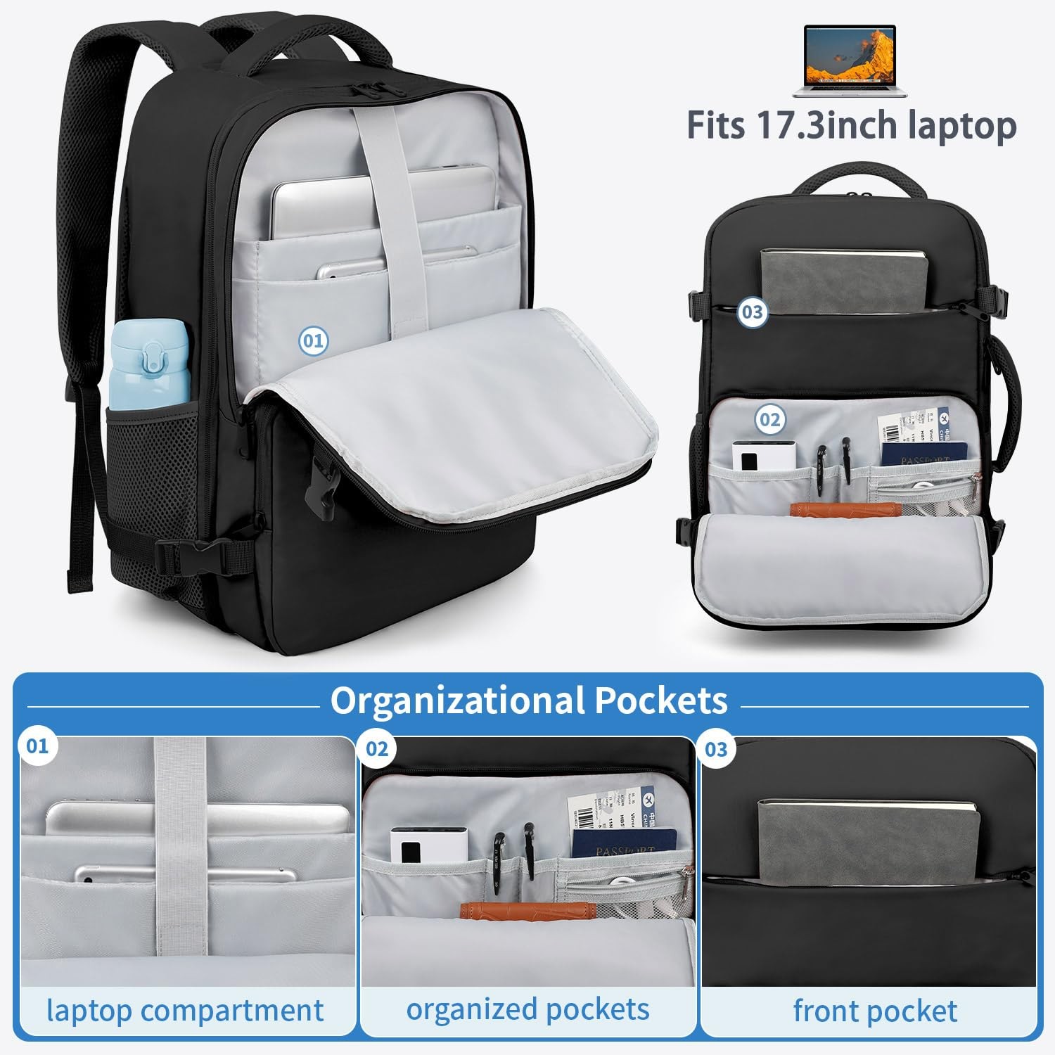 Travel Backpack for Women Men, 18 x 14 x 8 inch Carry on Backpack 17.3 inch L…