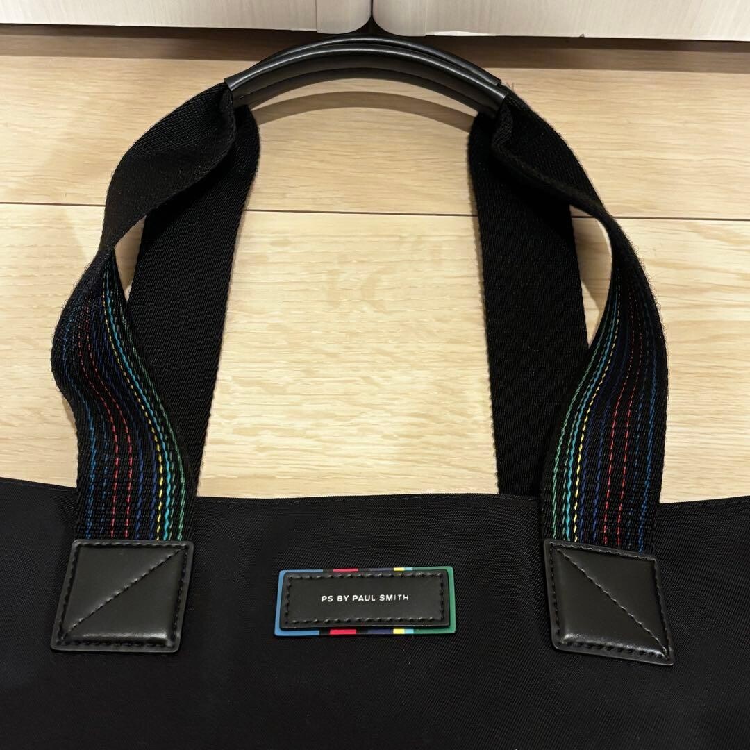 Paul Smith PS Black Canvas Tote Bag Multicolor Stitching Bottom Studs Men NEW