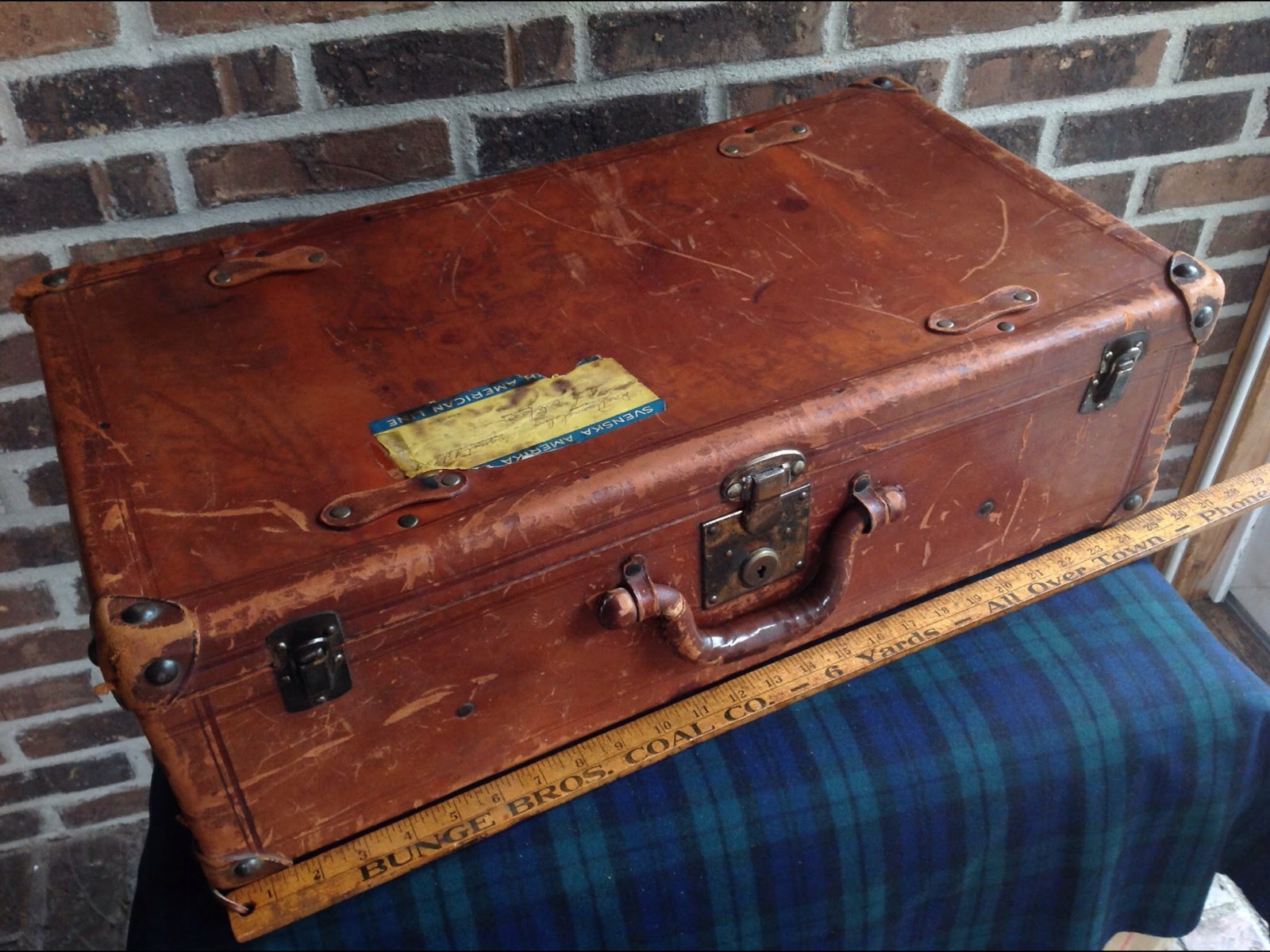 VINTAGE 1930s SADDLE LEATHER TRAVEL STICKER PORSCHE 356 CAR RACK SUITCASE R$2198