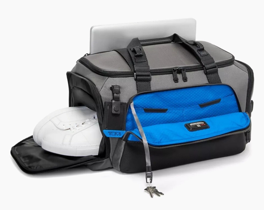 New $625 Tumi Alpha Bravo Mason Gray/Blue Ballistic Nylon Unisex Large Duffel