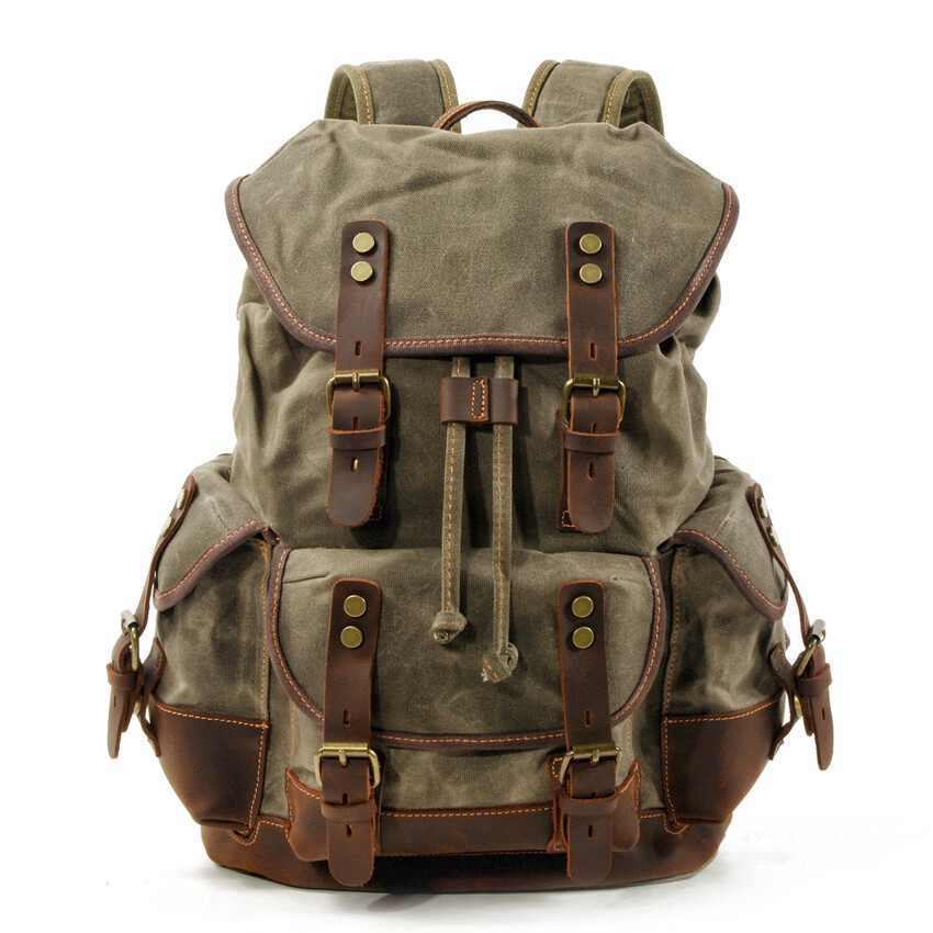 Casual Vintage Canvas Backpack Leather Bags Outdoor Shoulder Rucksack Daypack