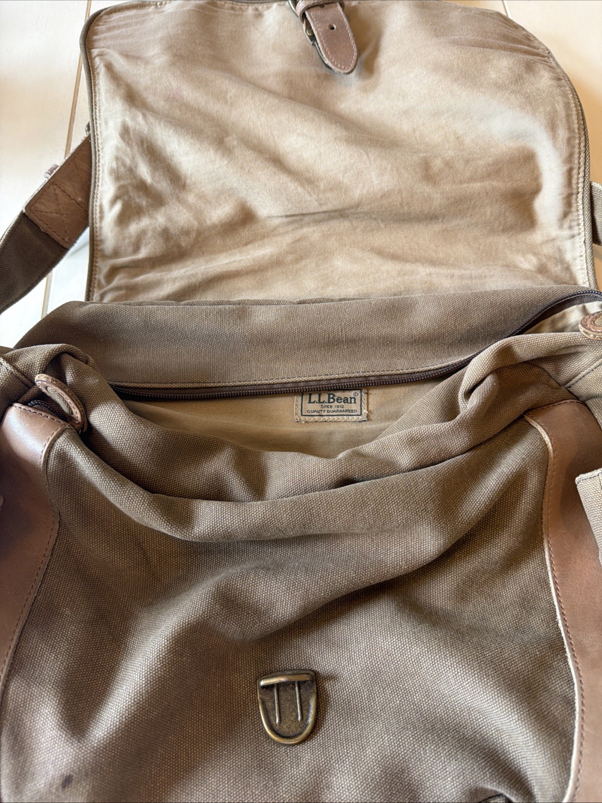 Vintage LL Bean Messenger Bag Canvas Leather Field Bag Cross Body Purse