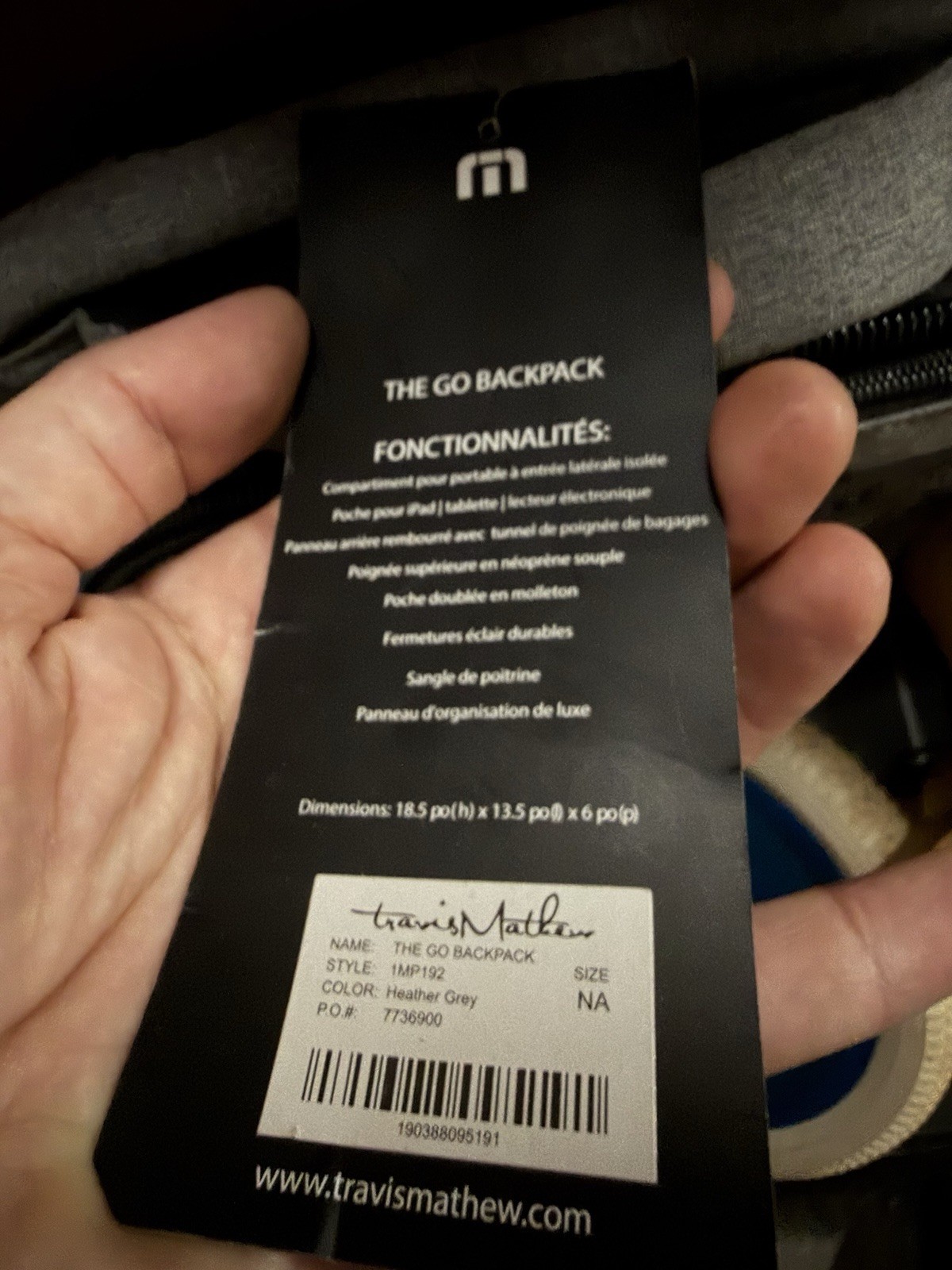 Travis Mathew The Go Laptop Backpack Gray Fleece Lined 12.5″x19.5″x6″