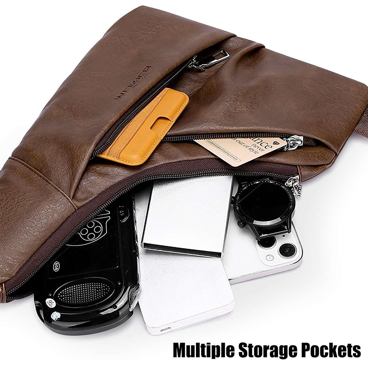 Fashion PU Leather Sling Chest Bag for Men, Waterproof Crossbody Shoulder Bag