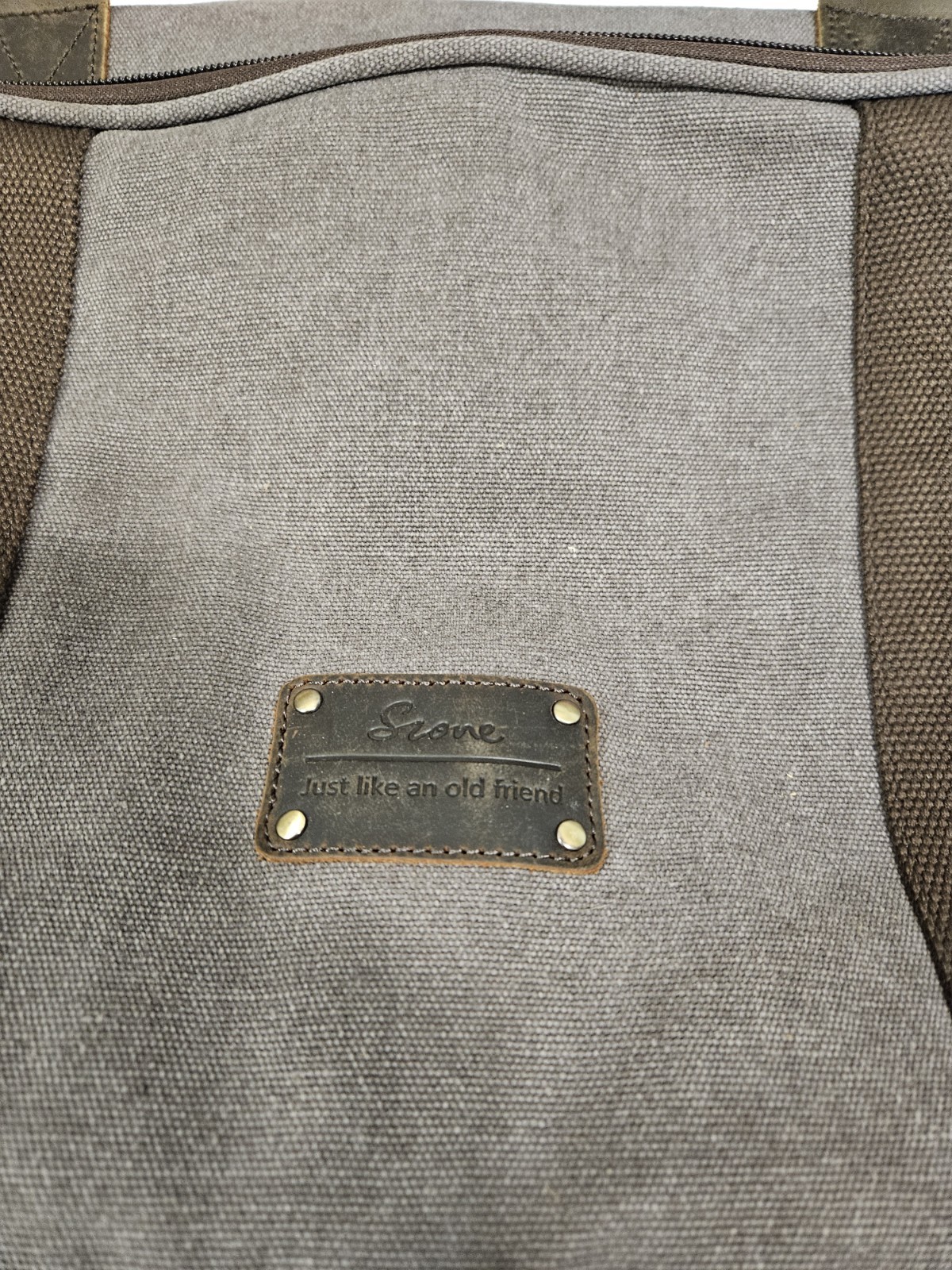 S-Zone Duffel Bag Weekender Leather Handles Heavy Canvas Strap Grey Blue Zip
