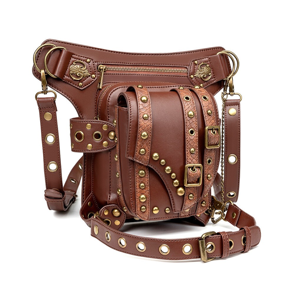 GEARDUKE Men Women Gothic Steampunk Crossbody Shoulder Leather waist Chest Bag