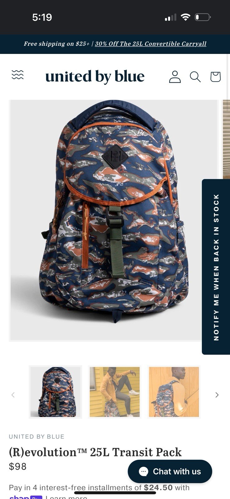 United By Blue Transit Pack Backpack 100 Recycled