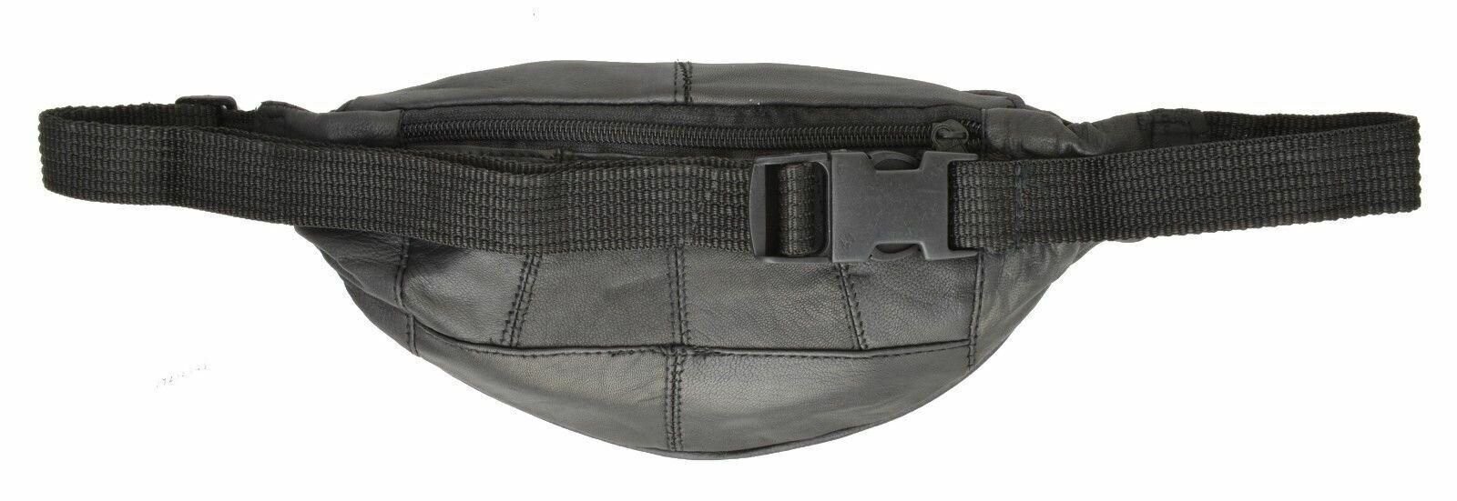 Black Genuine Leather Slim Waist Pack Travel Hip Adjustable Pouch with Pockets