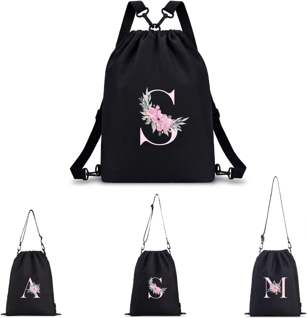 Drawstring Backpack Gym Sackpack Initial 4-in-1 Multi-String Sports Bag