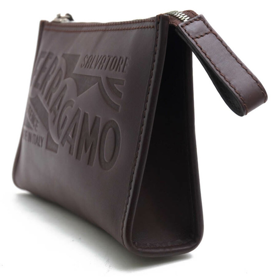 Ferragamo Men’s Business Second Clutch Bag Brown Leather Logo 22.5x14x5cm