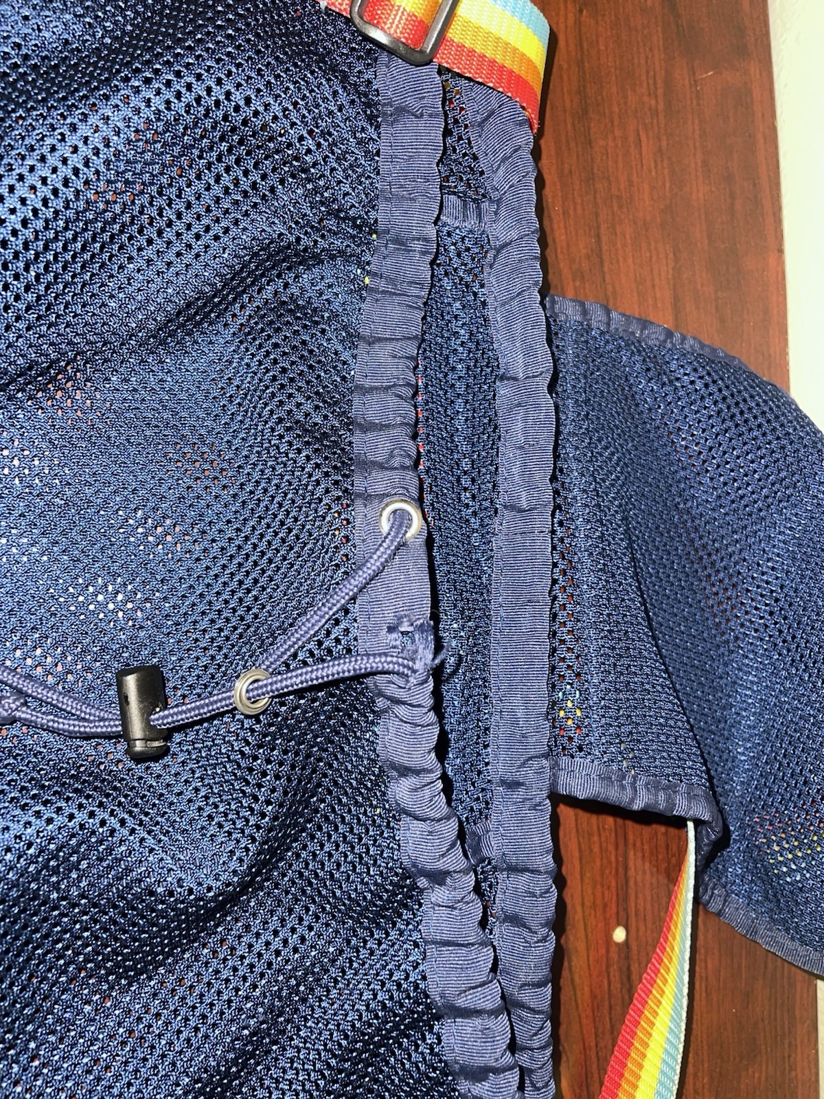 Navy Mesh Daypack With Rainbow Strap