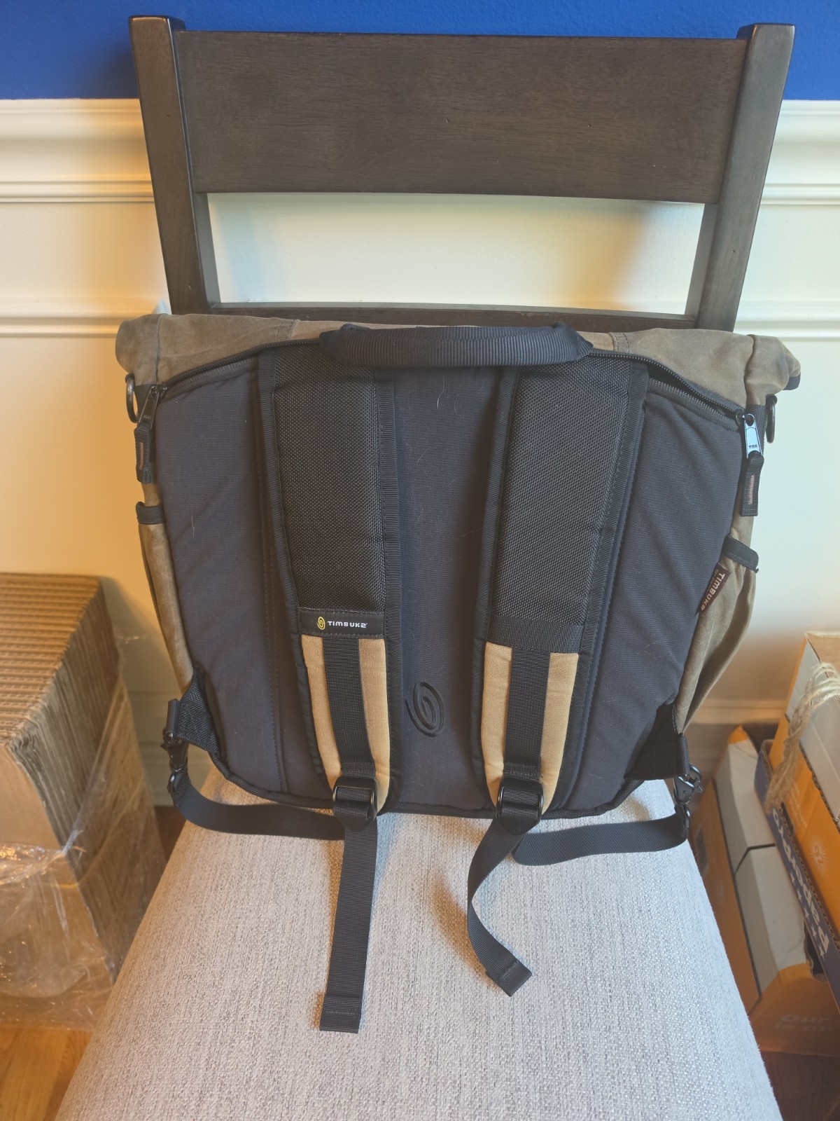Timbuk2 Tan and Brown Convertible Waxed Canvas Backpack Messenger Briefcase Bag