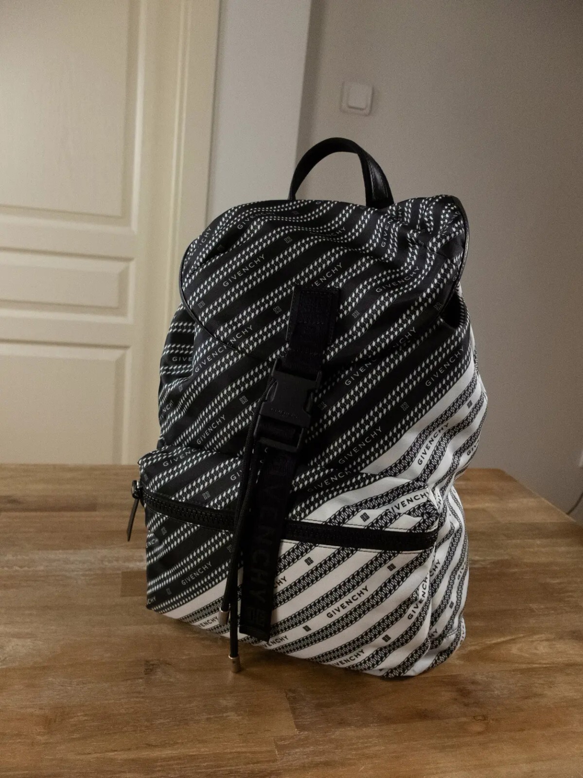 (NO CUSTOMS TAX) GIVENCHY black & white Light 3 nylon striped logo backpack NWT